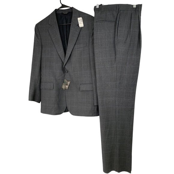 NWT Jos A Bank Travelers Gordon Black Plaid Wool Suit 42R / 37 RY10371 $695 - Picture 1 of 16